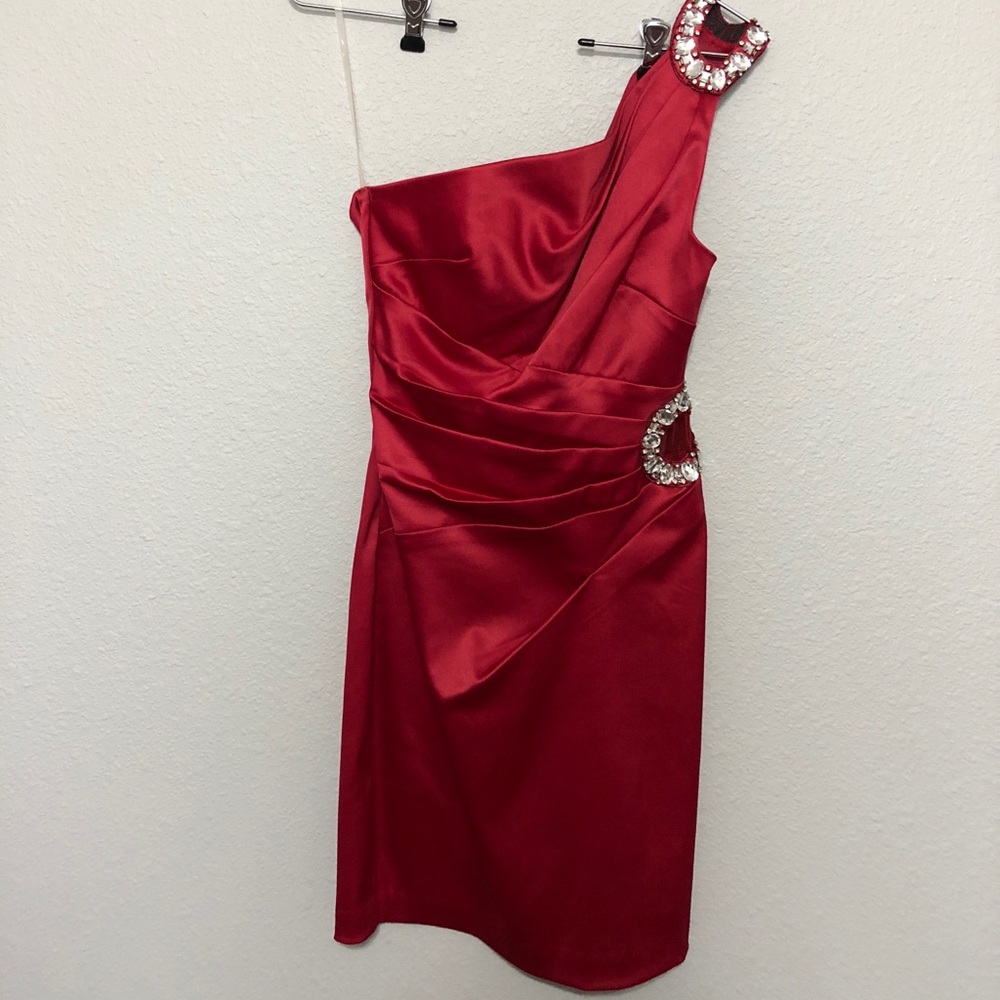 Red satin cocktail dress